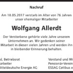 Nachruf Wolfgang Allerdt
