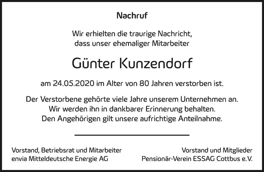 Traueranzeige Günter Kunzendorf