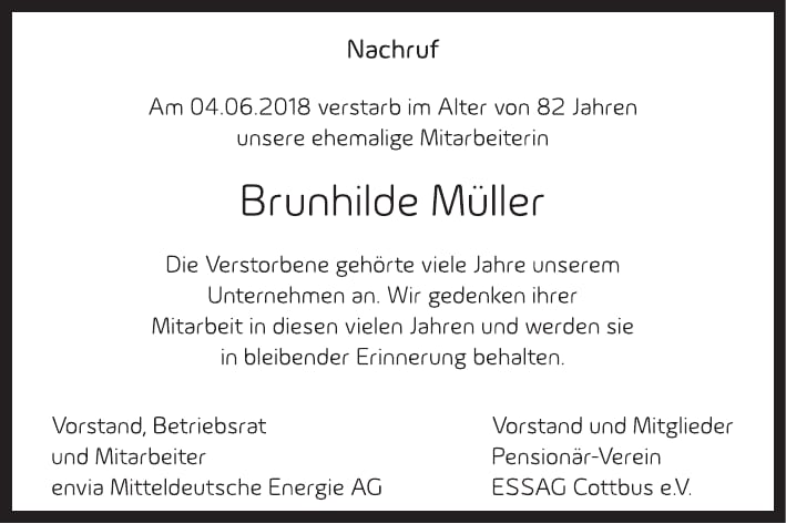 Nachruf Brunhilde Müller