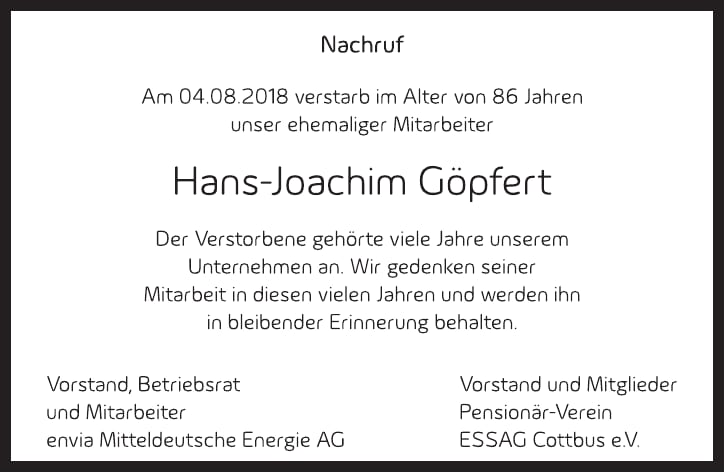 Nachruf Hans-Joachim Göpfert