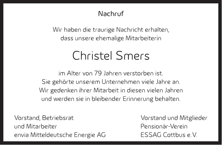 Nachruf Christel Smers