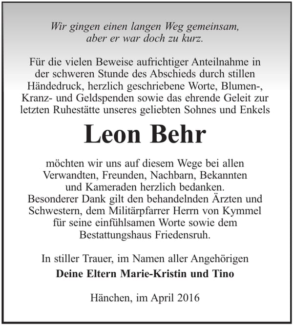 Danksagung Leon Behr
