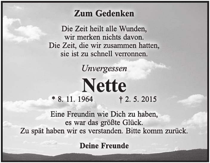 Jahresgedenken Nette