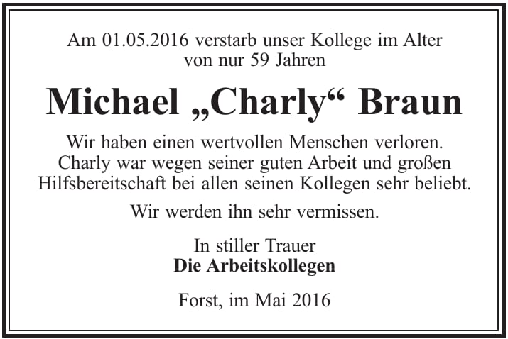Nachruf Michael „Charly“ Braun