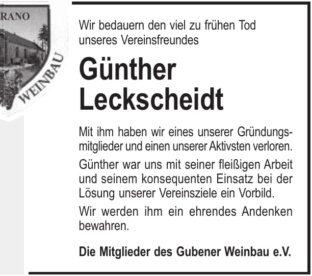 Nachruf Günther Leckscheidt