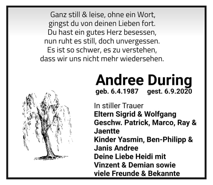 Traueranzeige Andree During