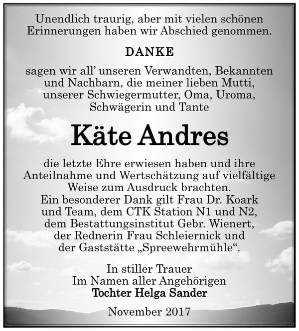 Danksagung Käte Andres