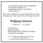 Traueranzeige Wolfgang Schwartz