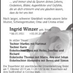 Traueranzeige Ingrid Winzer, geb. Kniep
