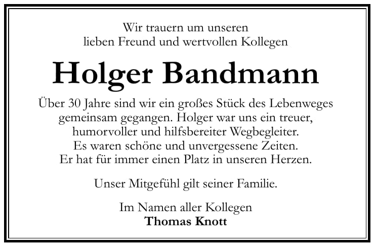 Traueranzeige Holger Bandmann