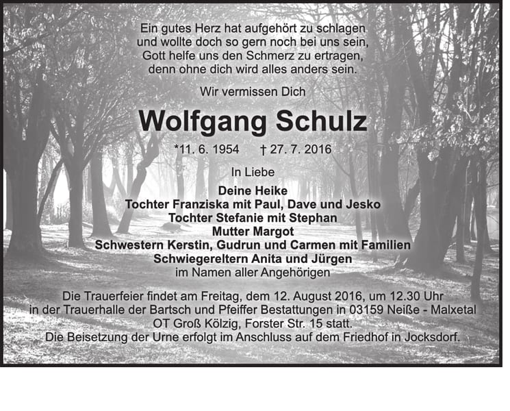 Traueranzeige Wolfgang Schulz