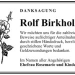 Danksagung Rolf Birkholz