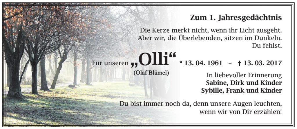 Jahresgedenken Olaf Blümel