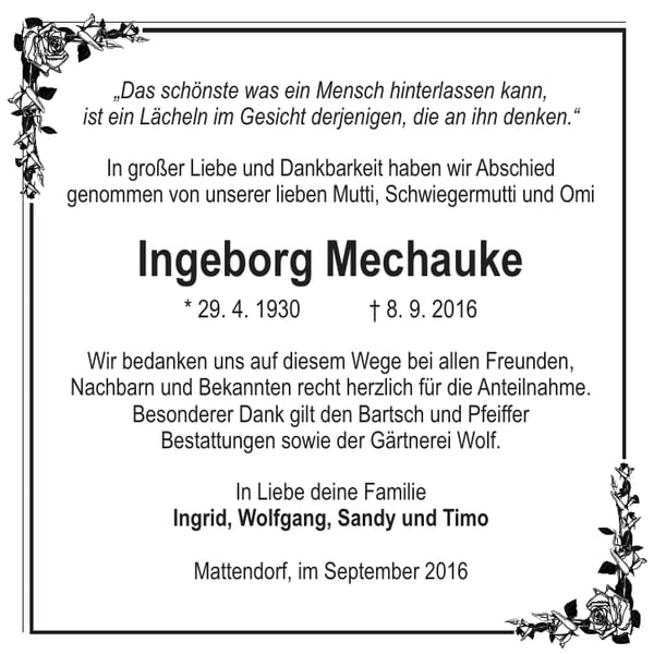 Danksagung Ingeborg Mechauke
