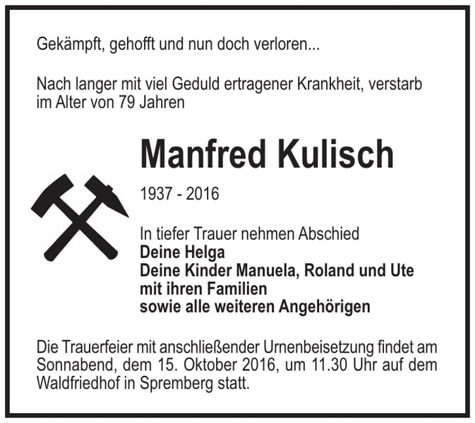 Traueranzeige Manfred Kulisch