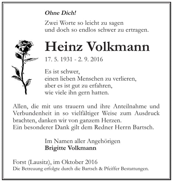 Danksagung Heinz Volkmann