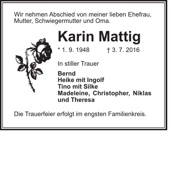 Traueranzeige Karin Mattig