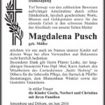 Danksagung Magdalena Pusch, geb. Müller