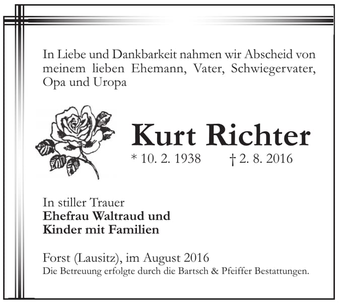 Traueranzeige Kurt Richter