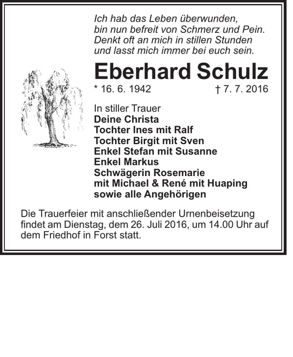 Traueranzeige Eberhard Schulz