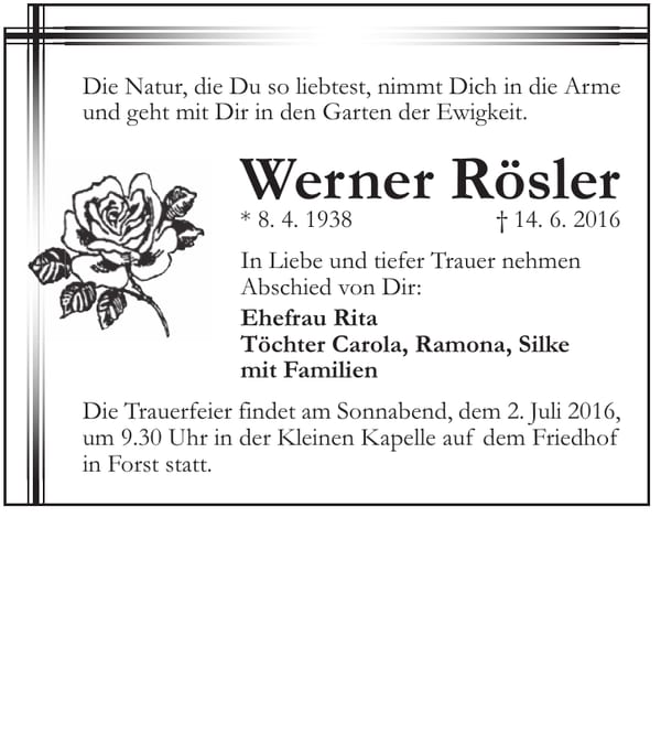 Traueranzeige Werner Rösler