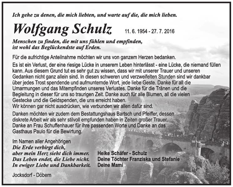 Danksagung Wolfgang Schulz