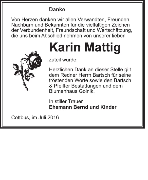 Danksagung Karin Mattig