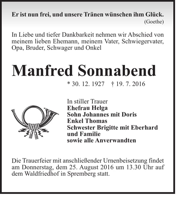 Traueranzeige Manfred Sonnabend