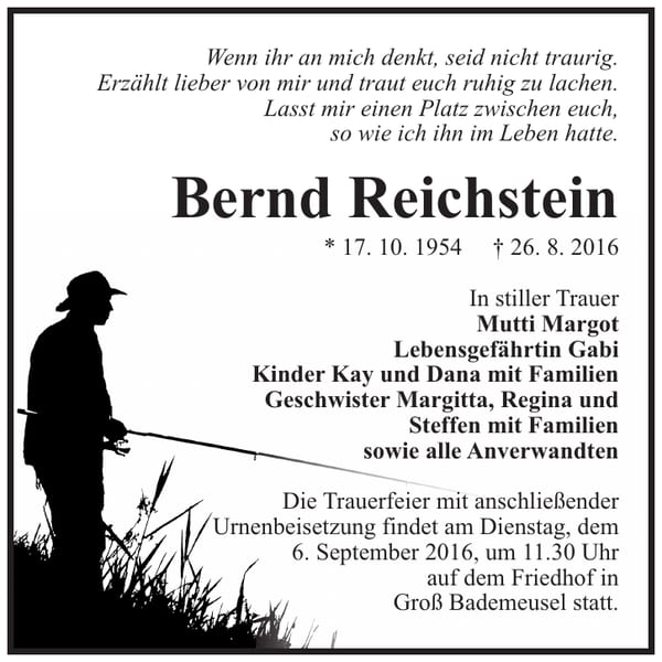 Traueranzeige Bernd Reichstein