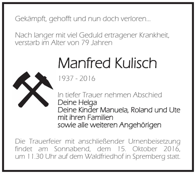 Traueranzeige Manfred Kulisch