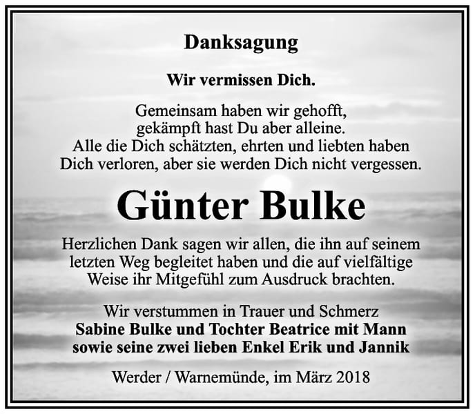 Danksagung Günter Bulke