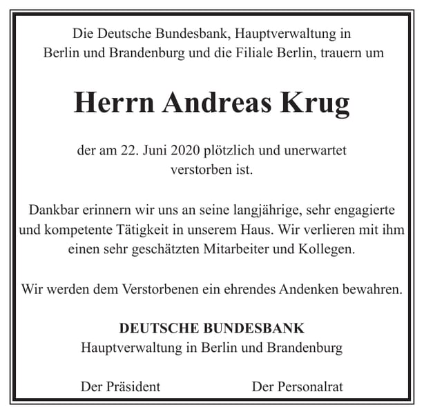 Traueranzeige Andreas Krug