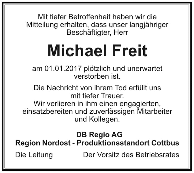 Traueranzeige Michael Freit