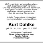 Traueranzeige Kurt Dahlke