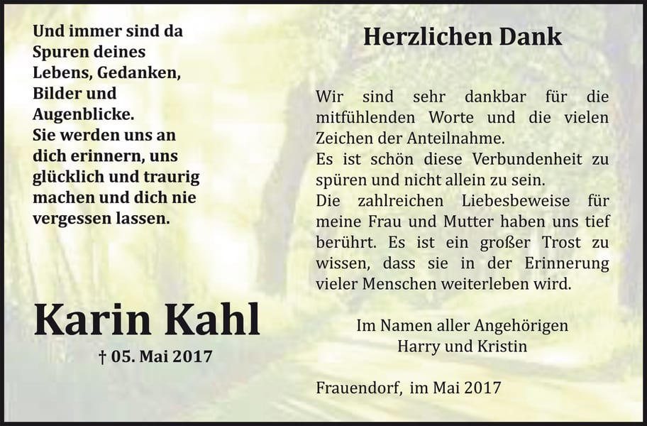 Danksagung Karin Kahl