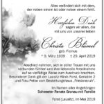 Traueranzeige Christa Blümel, geb. Ficinus