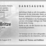 Traueranzeige Hans Britze