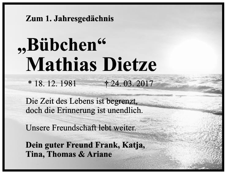 Jahresgedenken Mathias Dietze