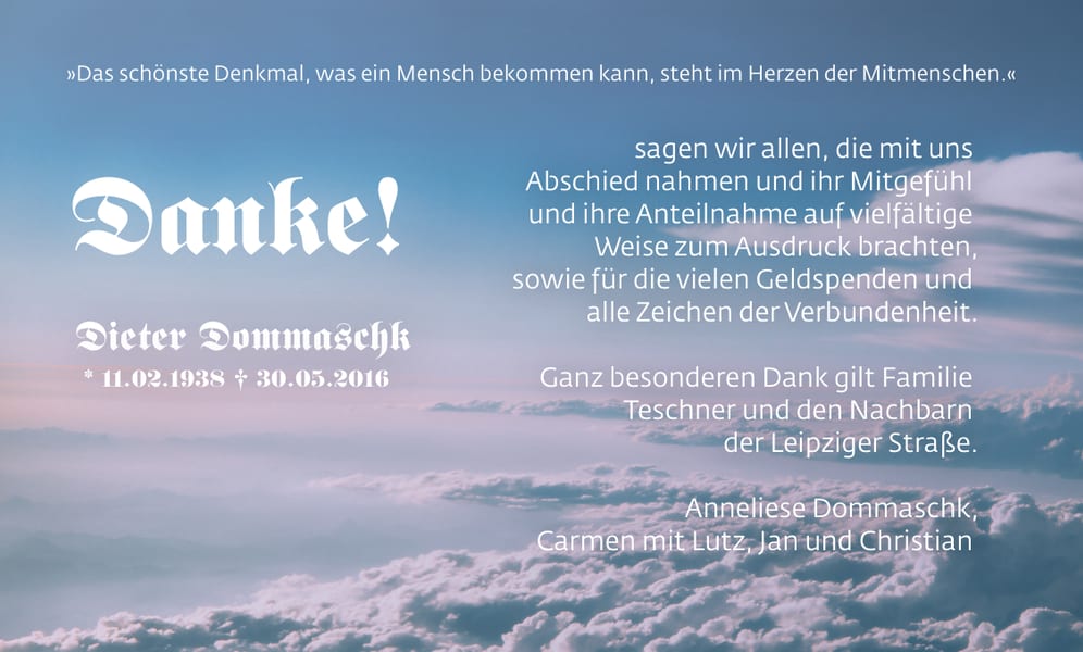Danksagung Dieter Dommaschk