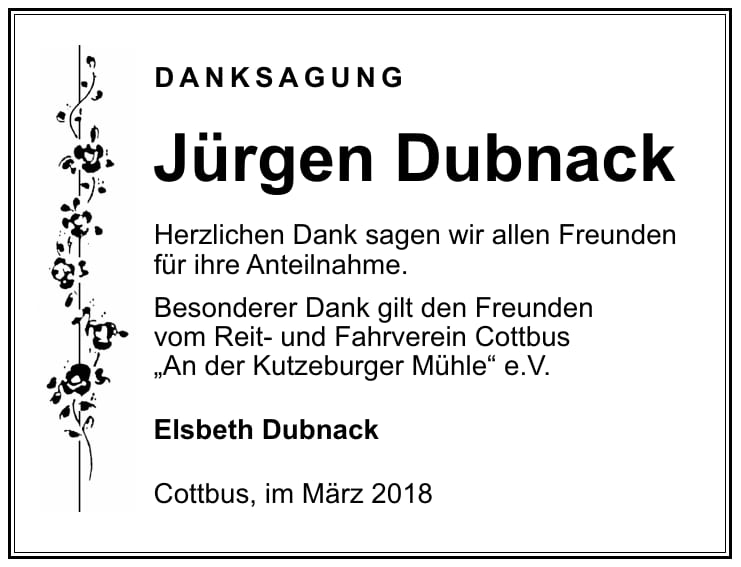 Danksagung Jürgen Dubnack