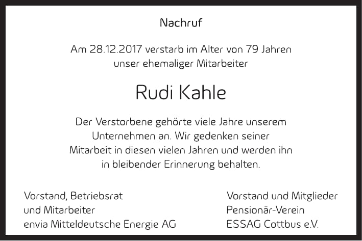 Nachruf Rudi Kahle