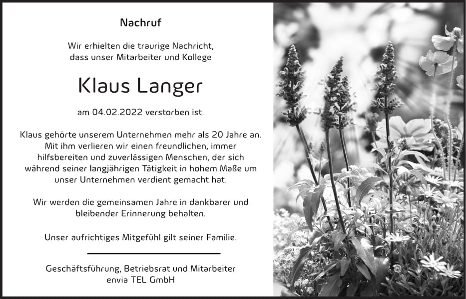 Traueranzeige Klaus Langer
