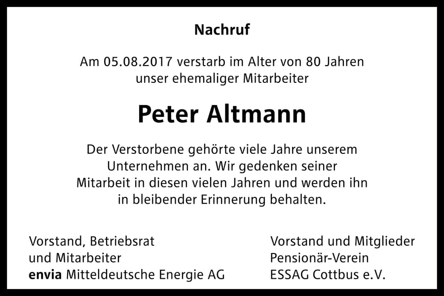 Nachruf Peter Altmann