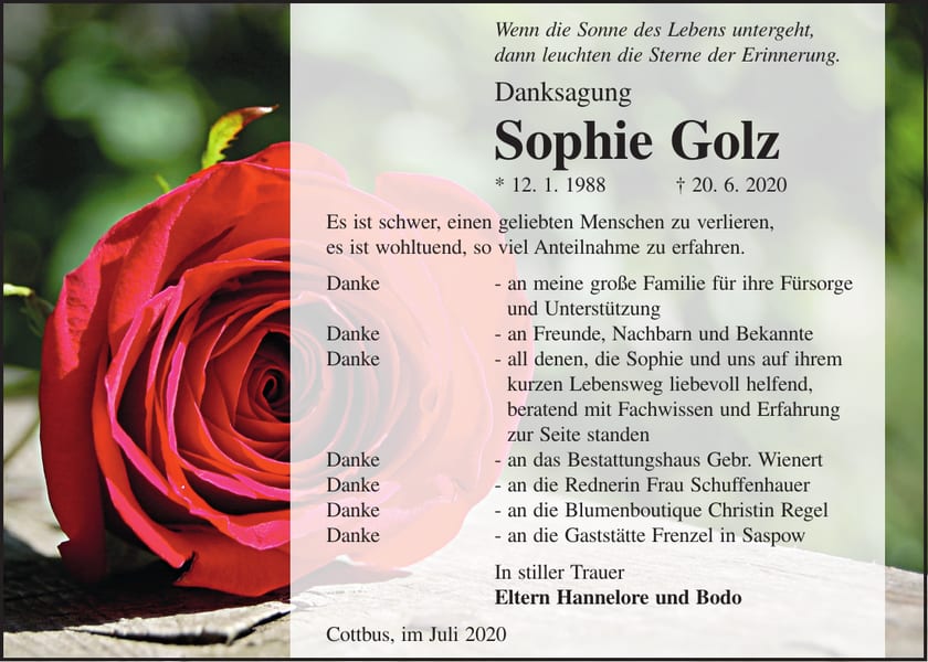 Danksagung Sophie Golz