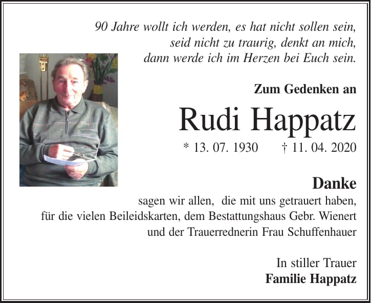 Danksagung Rudi Happatz