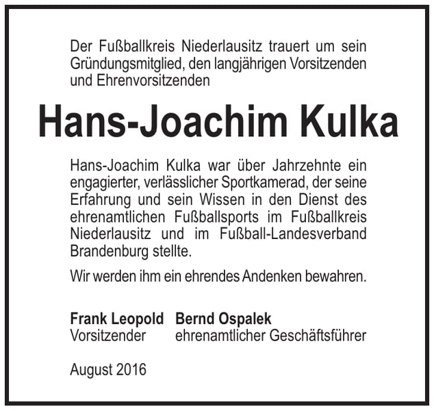 Nachruf Hans-Joachim Kulka