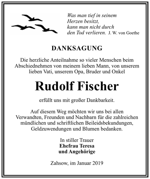 Traueranzeige Rudolf Fischer