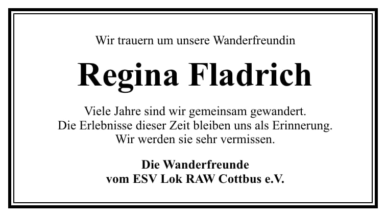 Traueranzeige Regina Fladrich