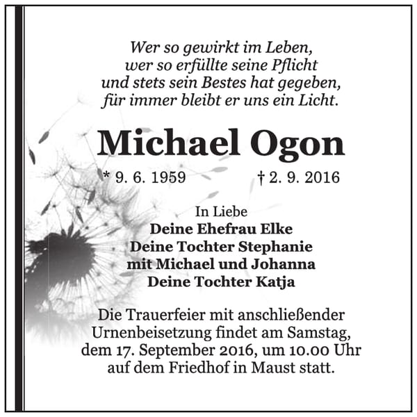 Traueranzeige Michael Ogon