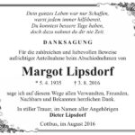 Danksagung Margot Lipsdorf